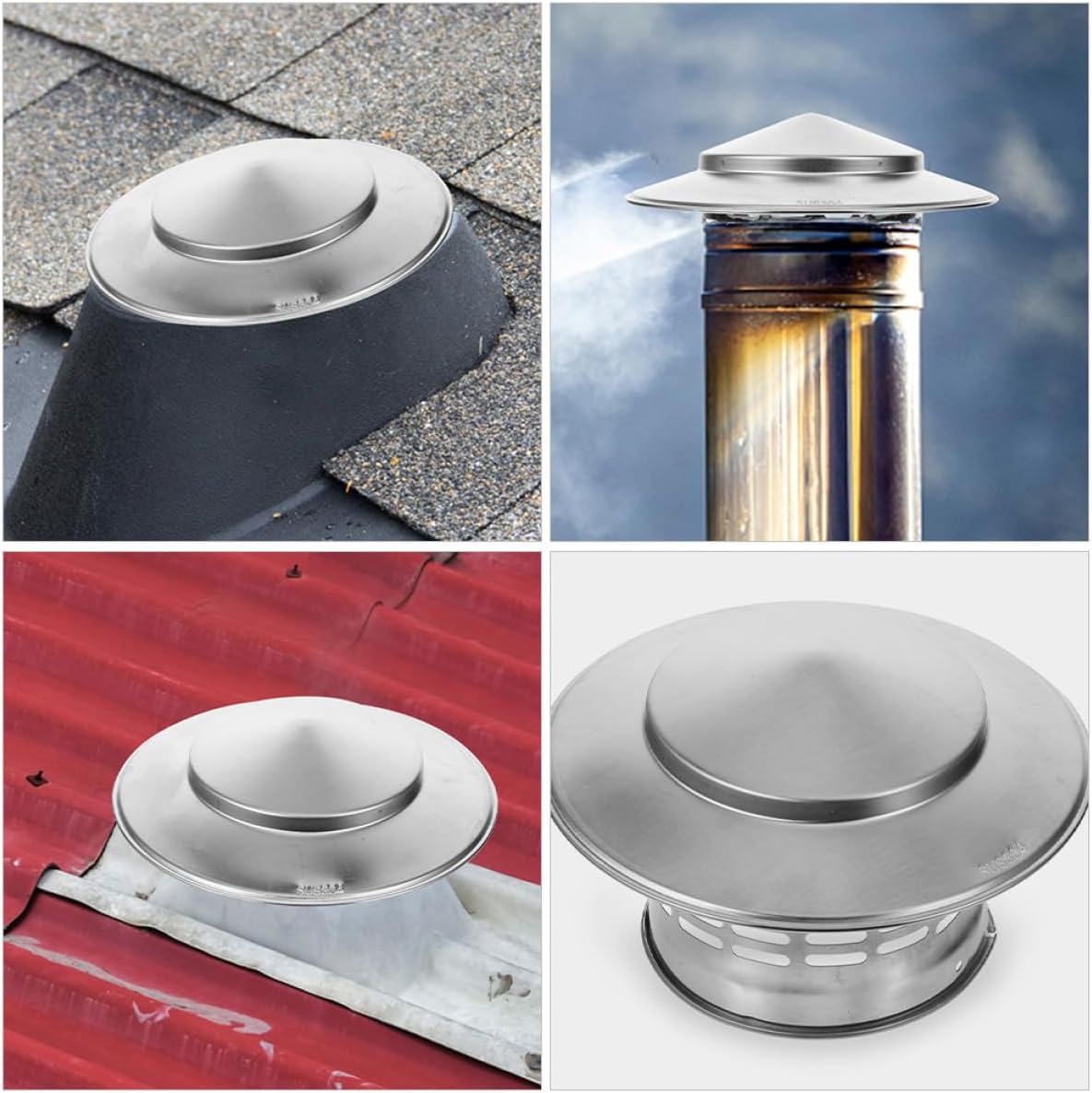 NUOBESTY 2pcs Stainless Steel Chimney Cap Outdoor Rainproof Chimney Flue Cowl Roof Vent Cover 110mm Pipe Tube Protector for Home Fireplace Stove
