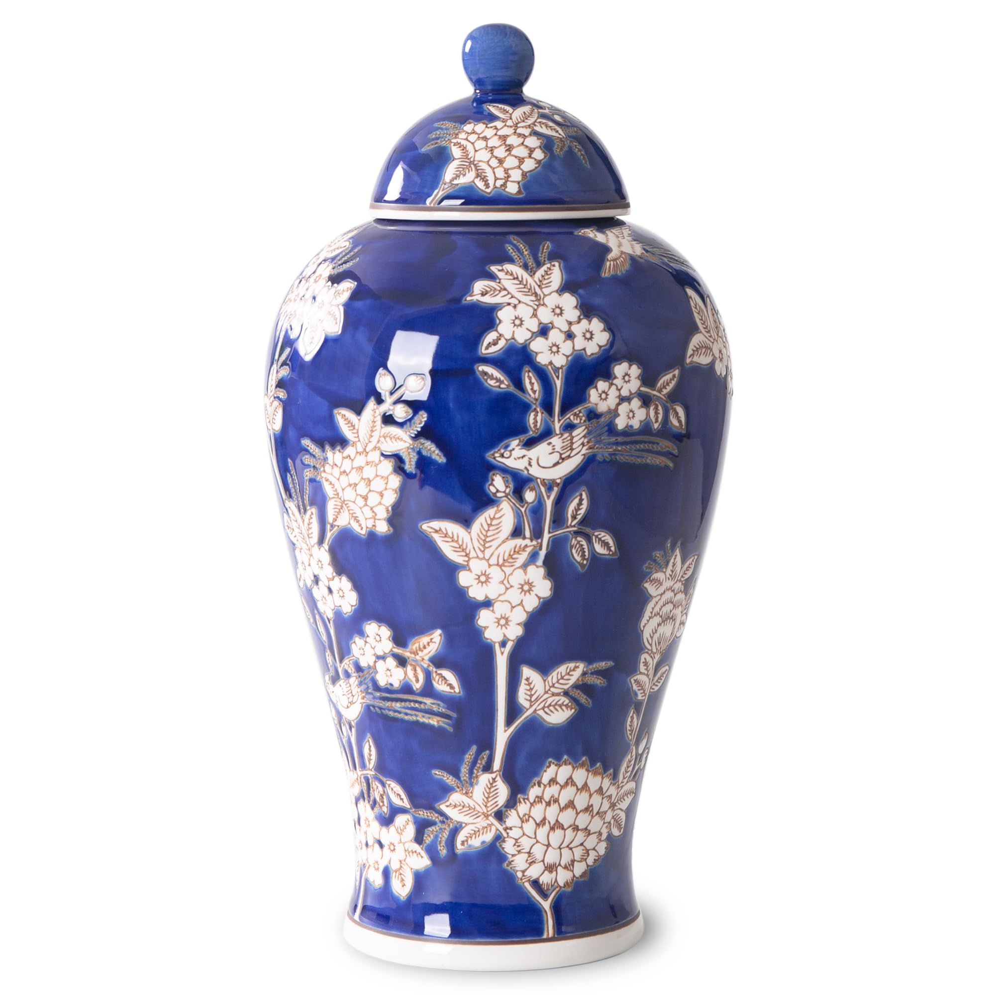 Ceramic Decorative Jars with Lid, Chinoiserie Ginger Jar for Home Decor, Vase Decor, Flowers and Birds Blue