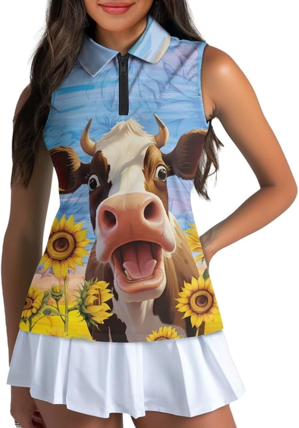 Womens Sleeveless Golf Shirts Zip Up V Neck Workout Tank Tops Quick Dry Lightweight Athletic Tops