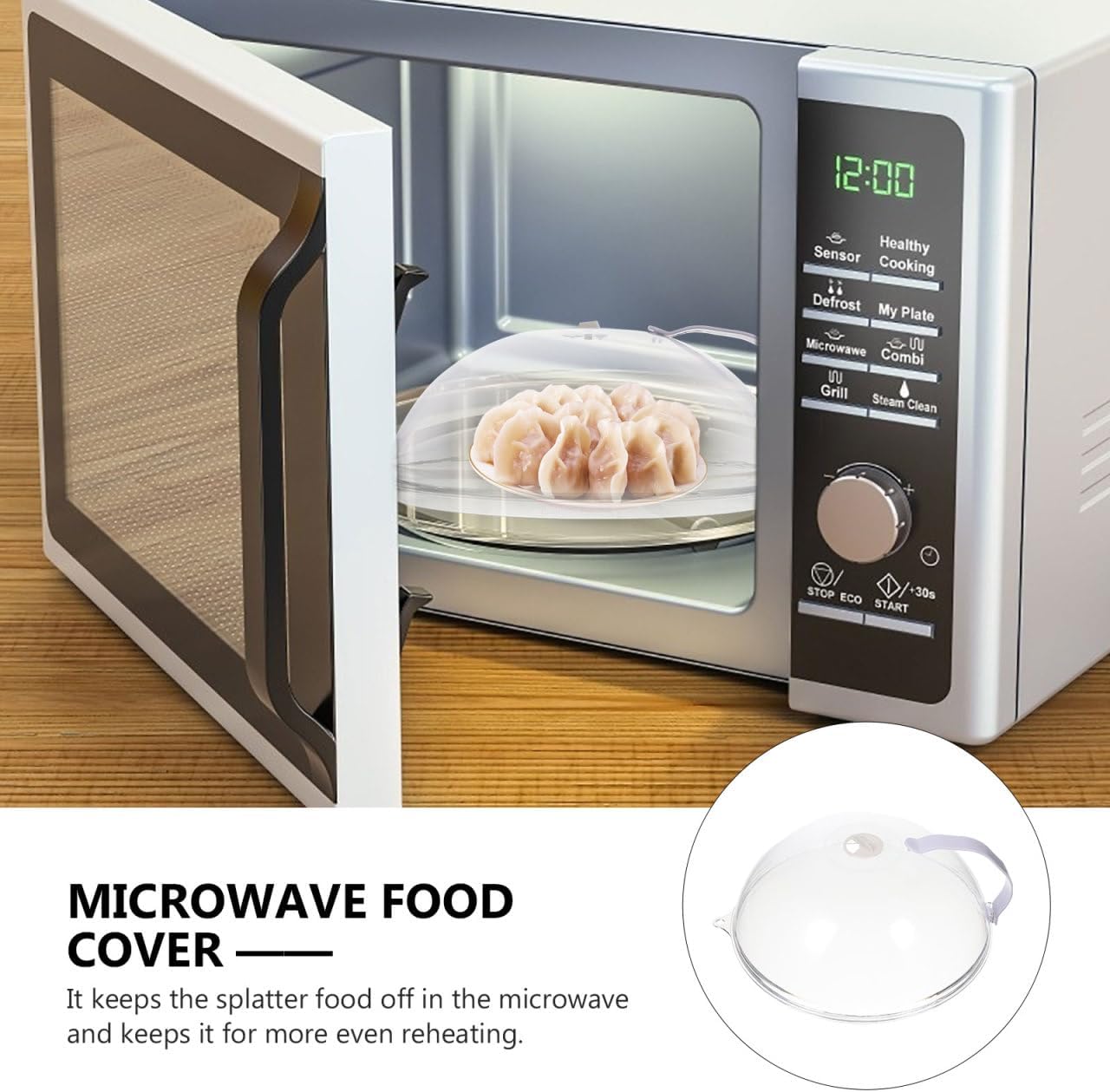 PRETYZOOM Plastic Microwave Splatter Cover with Handle, 10'' Food Safe Splatter Guard with Vent Hole, Multi-Usage Plates Dish Cover