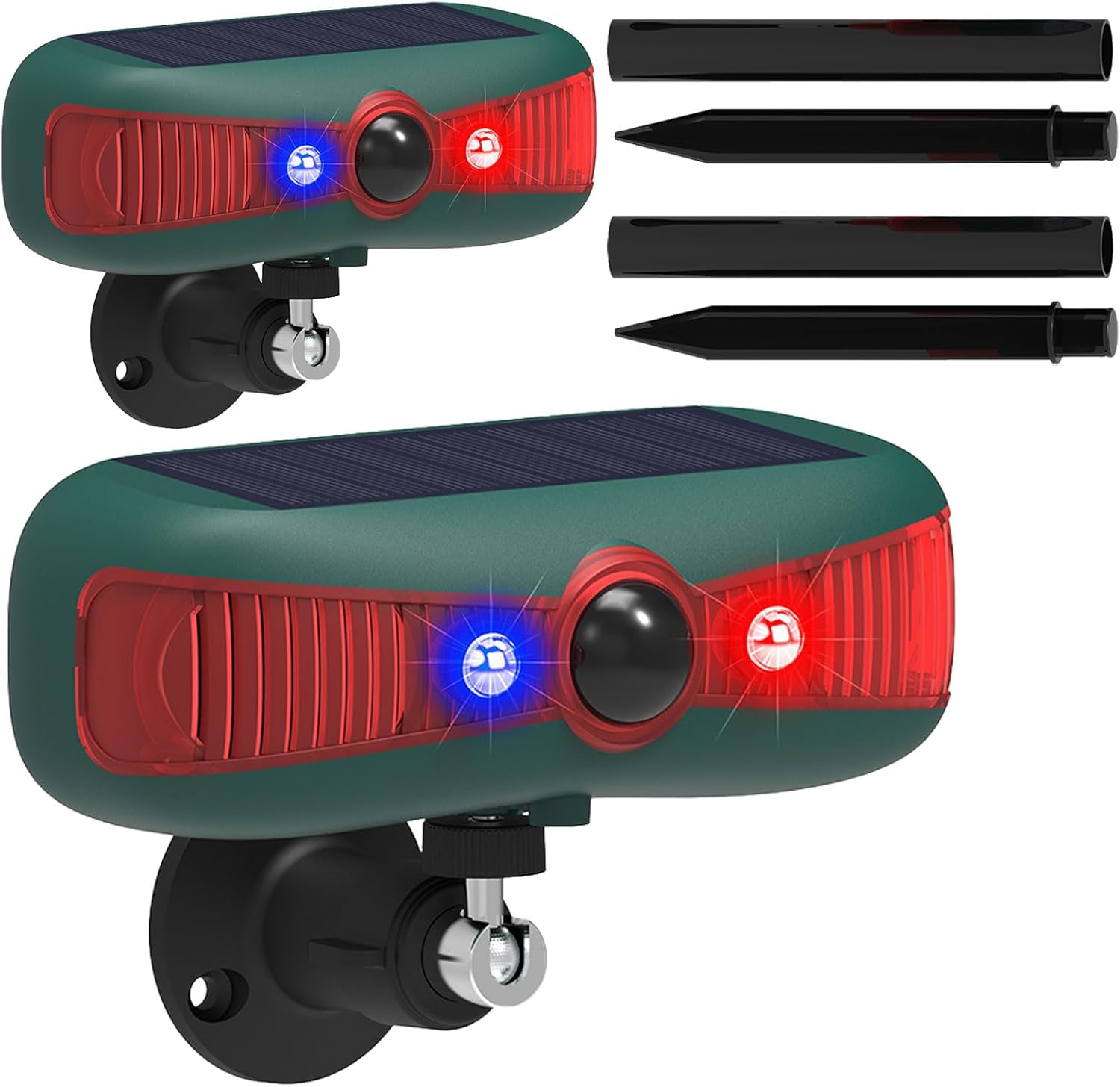 Solar Outdoor Motion Sensor Alarm, 130db Outdoor Motion Sensor Alarm, 13 Sounds Dual Speaker Loud Strobe Light Noise Maker for Home & Farm, 2 Pack