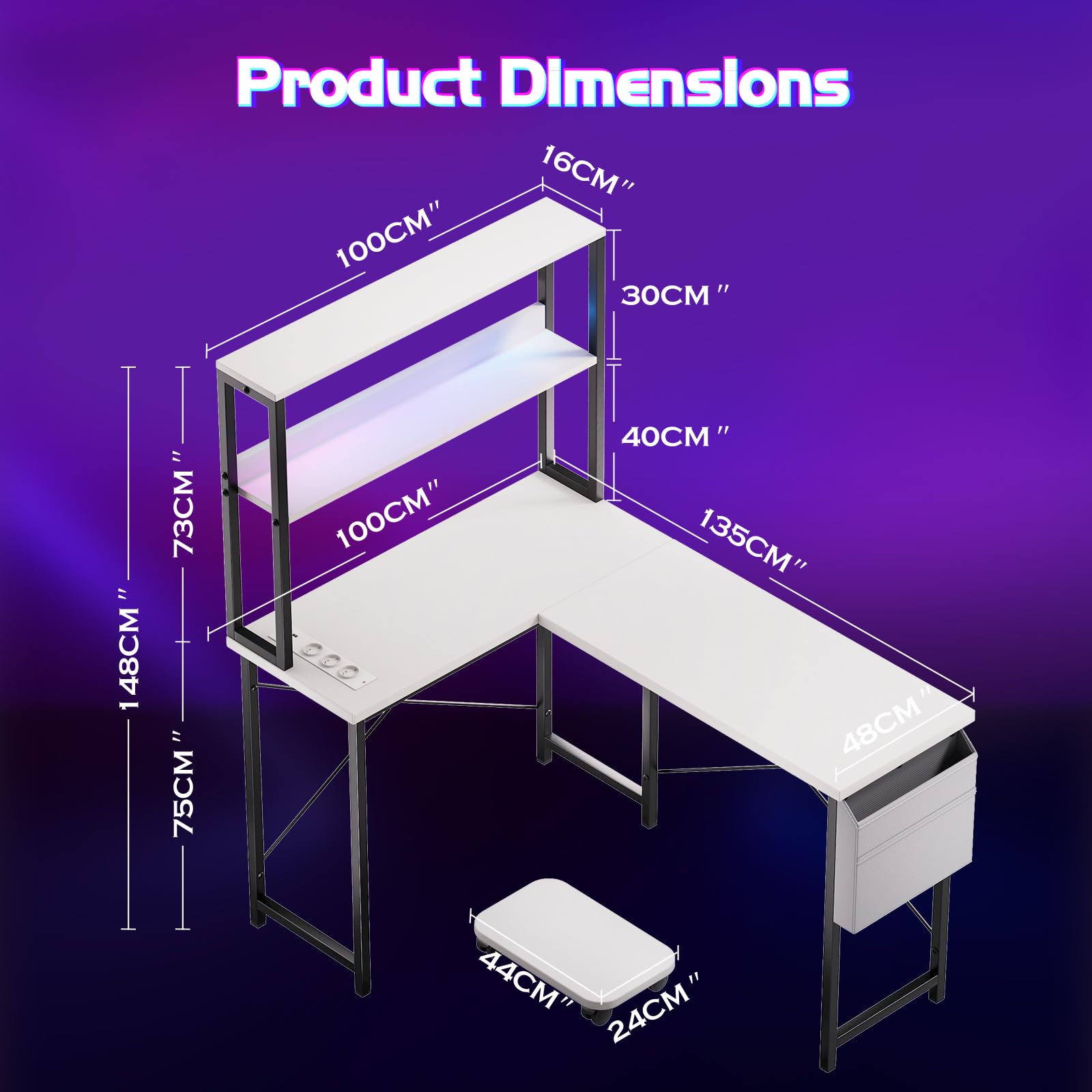 L-Form Gaming Eckschreibtisch 135×100×148cm Weiß für Heim & Büro
