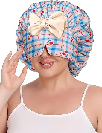 Double Layer Satin Bonnet with Detachable Eye Mask Night Cap for Curly Braids Hair Reduces Frizz Locks in Moisture
