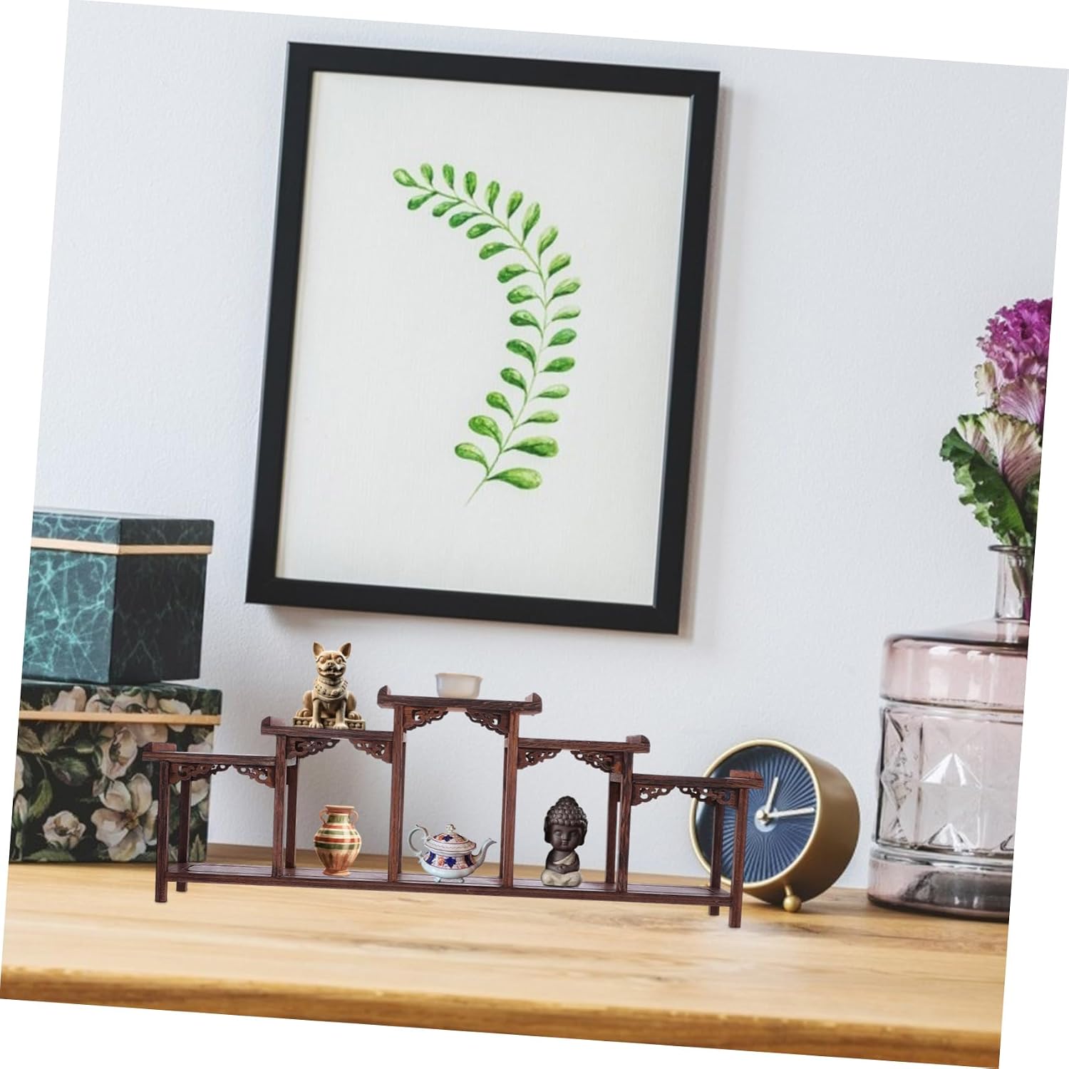 PRETYZOOM Wood Display Stand Action Figures Storage Rack Wooden Table Display for Floating Shelves Rustic Wooden Pedestal Stand Fine Craftsmanship