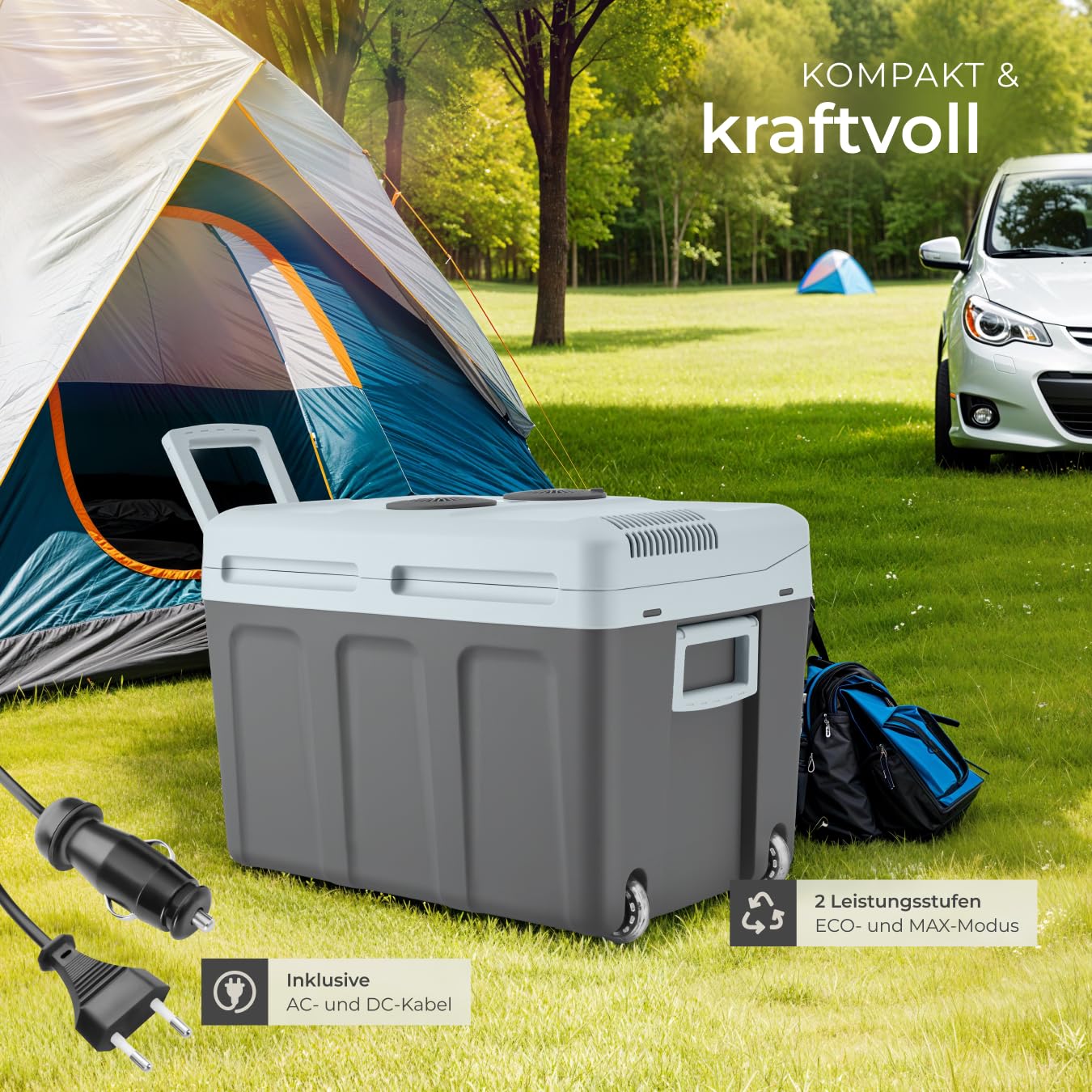 tectake® elektrische Kühlbox groß 40 L, Kühl- und Warmhaltefunktion, leise Kühltasche elektrisch, für Auto oder Steckdose, mini Kühlschrank für Camping, Getränke, Thermobox mit Strom, ECO Mode