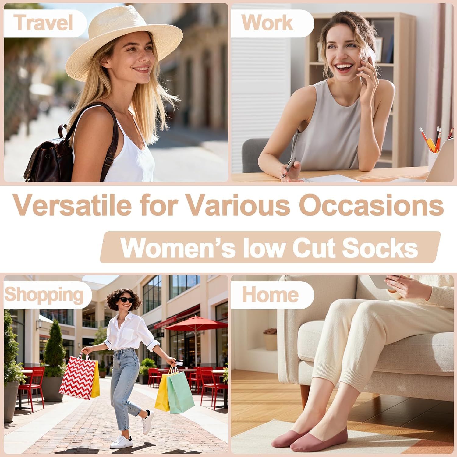 6 Pairs No Show Socks for Women, Footies Bootie Liner Non Slip Heel Grip Socks for Loafers Flats Heels - Image 6