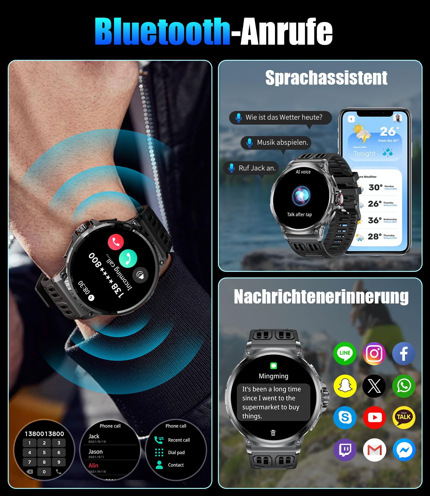 LIGE Smartwatch Uomo 1.85 Pollici, Batteria 800mAh 70 Giorni, 120 Modalità Sport, 3 Cinturini, Orologio Telefonico Con Frequenza Cardiaca E Sonno, Impermeabile IP68