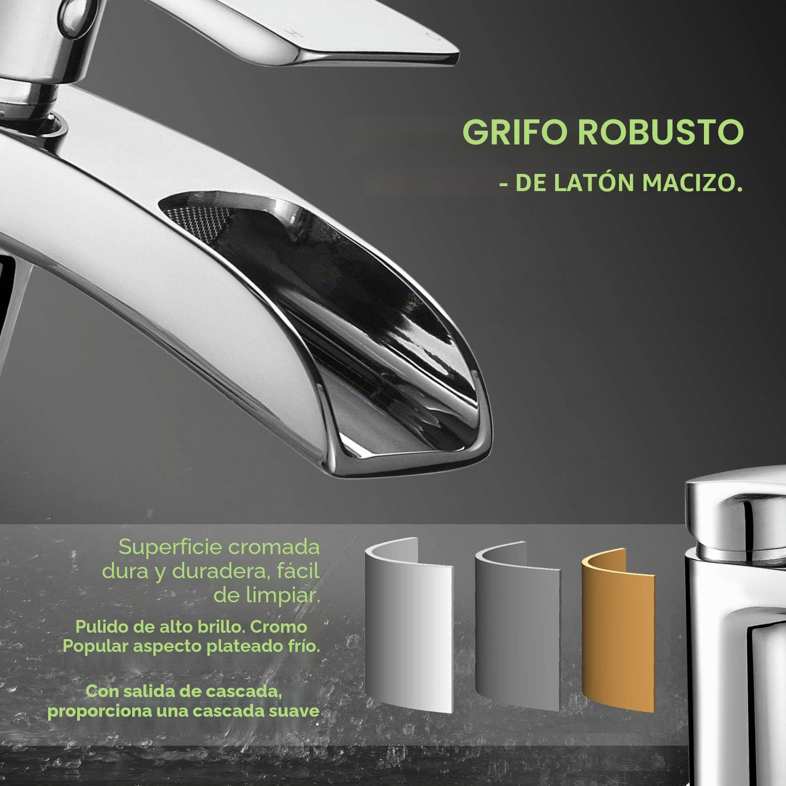 Grifo monomando para lavabo, diseño de cascada, para baño