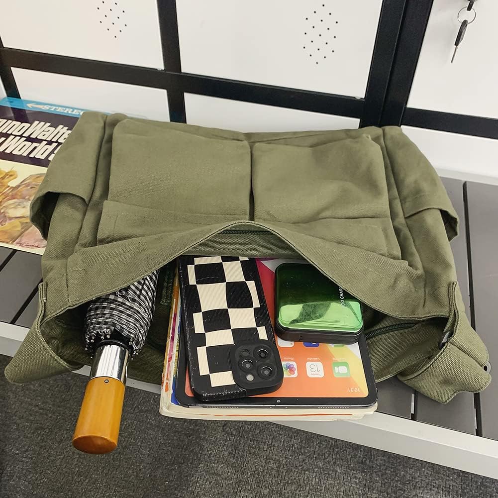 PRAGARI Canvas Crossbody Bag Messenger Cute Bag with Pins and Pendant for Women Girls Casual Shoulder Aesthetic School bag