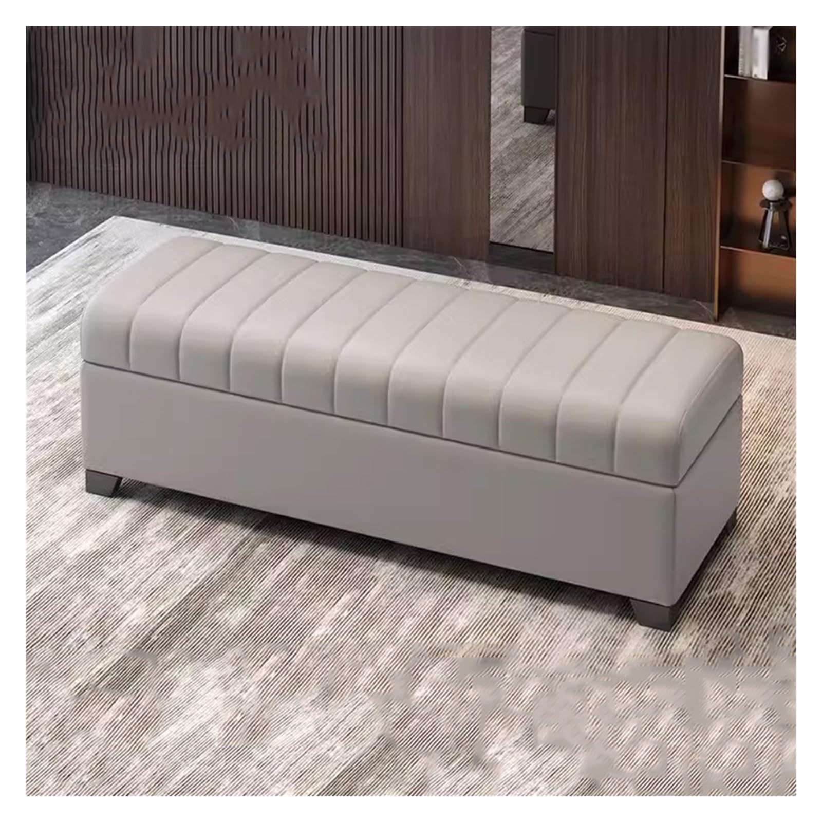 ZHANGshouf Modern Faux Leather Storage Bench Ottoman for Bedroom and Living Room Large Rectangle Storage Ottoman Bench with Gray Faux Leather Upholstery Ideal for Entryway 60CM Size