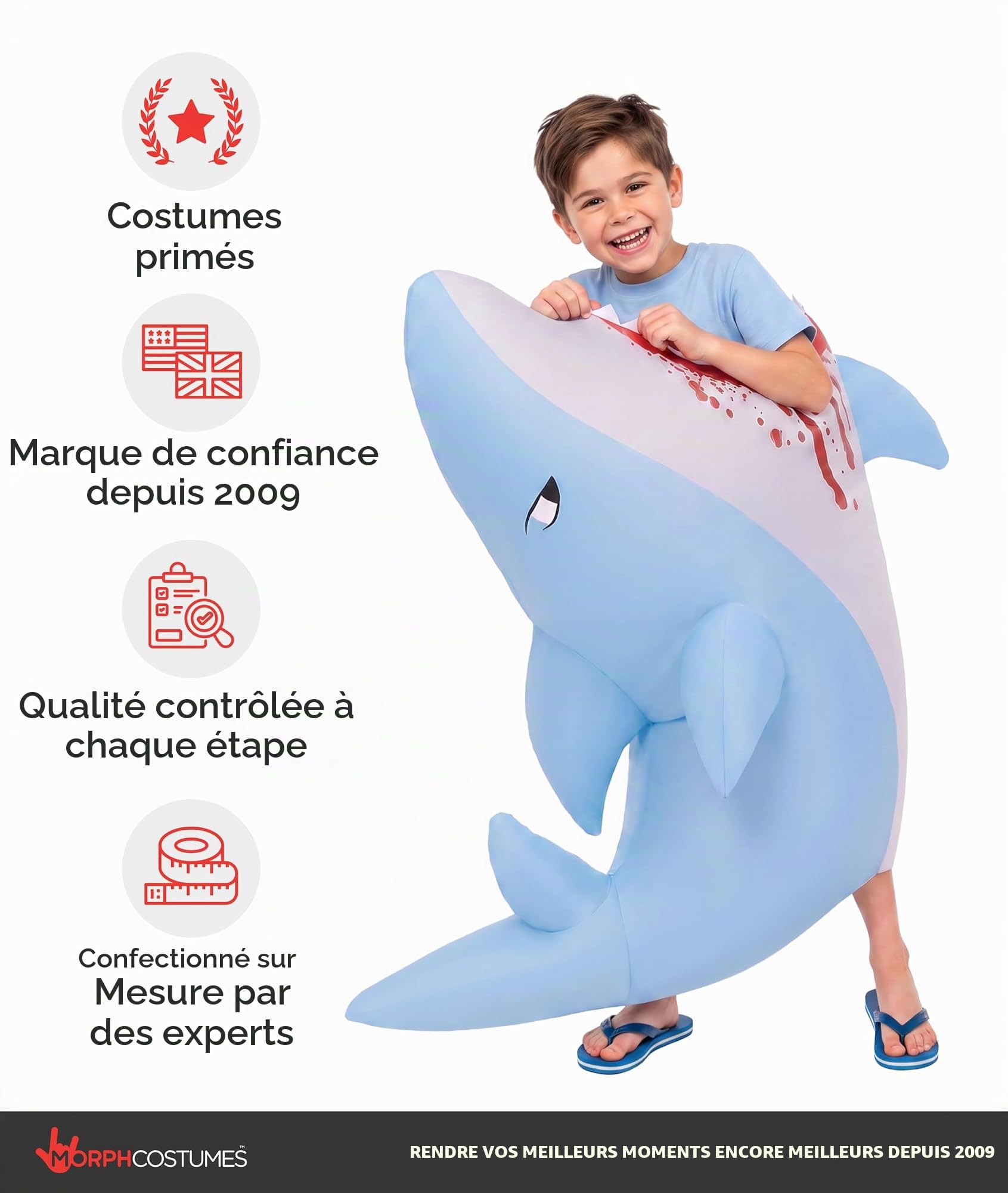 Morph Costume Gonflable Requin Enfant, Déguisement Halloween Requin, Costume Enfant Original, Taille Unique