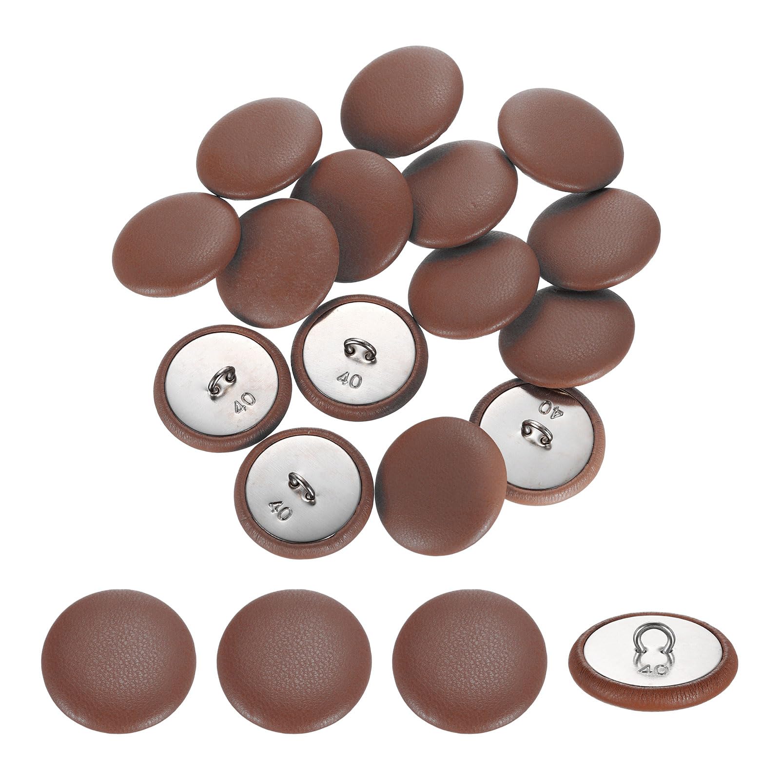 sourcing map 15Pcs Leather Covered Buttons, 25mm 40L Round Metal Shank Sewing Buttons Sew on for Clothes Coat Hats, Sofa Decoration, DIY Crafts Making, Brown