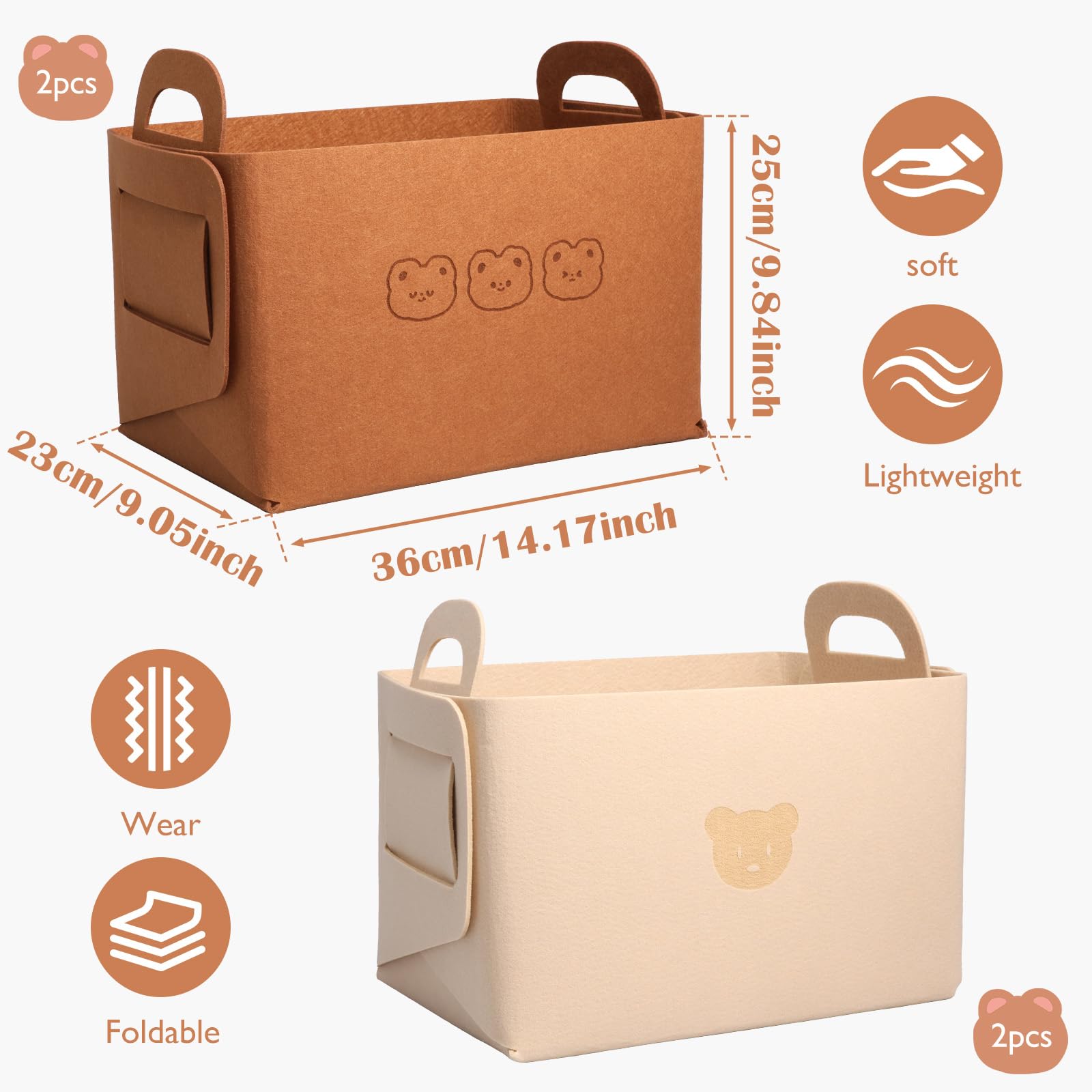 4Pcs Baby Diaper Caddy Organizer Portable Nursery Felt Storage Basket Wipes Nappy Toys With Carry Handle Collapsible Large Capacity Auto Storage Car Travel Organizer for Mom Newborn Kids Child