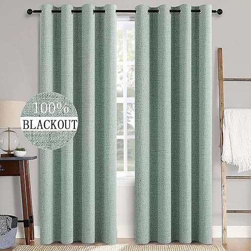 MIULEE - Cortinas con textura de lino para dormitorio, 100 % opacas, con aislamiento térmico, color verde, cortinas de oscurecimiento de habitación,