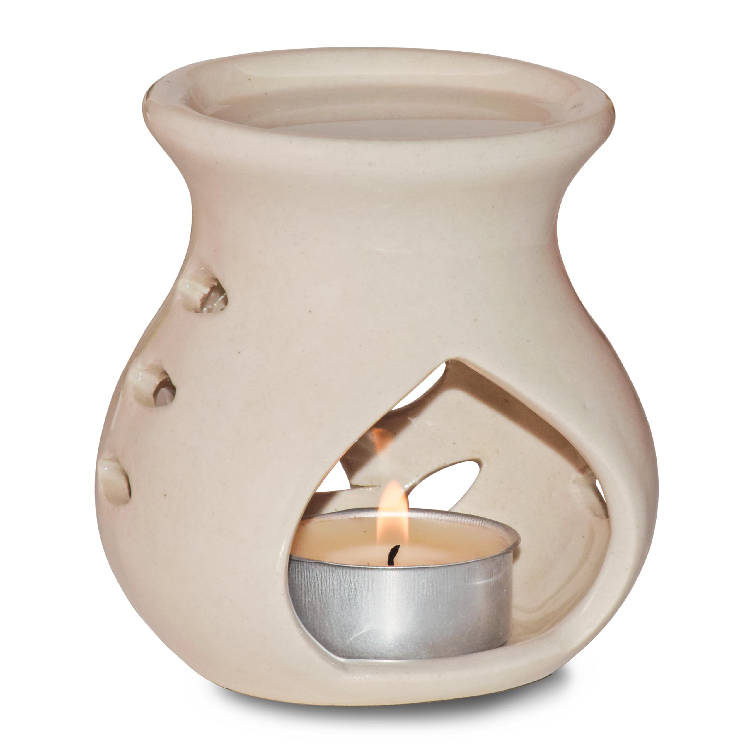 Pure Source India Quemador aromático de cerámica con velas (blanco marfil; 9 cm)