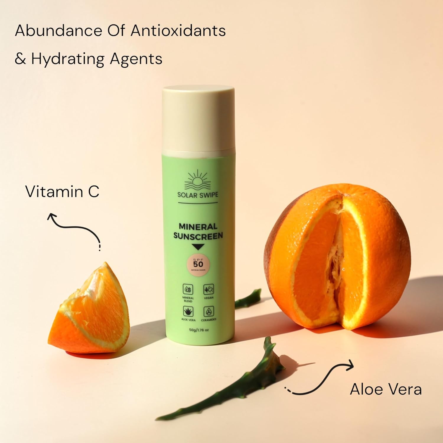 Hydrating Mineral Sunscreen SPF 50, Zinc Oxide & Titanium Dioxide, with Ceramides & H. acid, Aloe Vera & Menthol Cooling, Face & Body, Oxybenzone-Free, All Skin Types1.76 oz (Nude Sand)