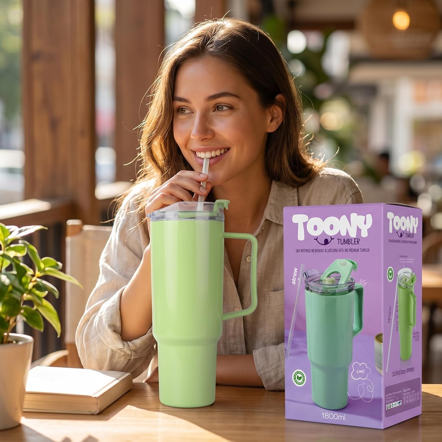 TOOONY 1.8L Premium Plastic Tumbler with Straw & Handle | BPA-Free Large Water Mug with Leak-Resistant Lid | Reusable Hydration Cup for Daily Use, Office, Gym, Travel & Outdoor-image-41