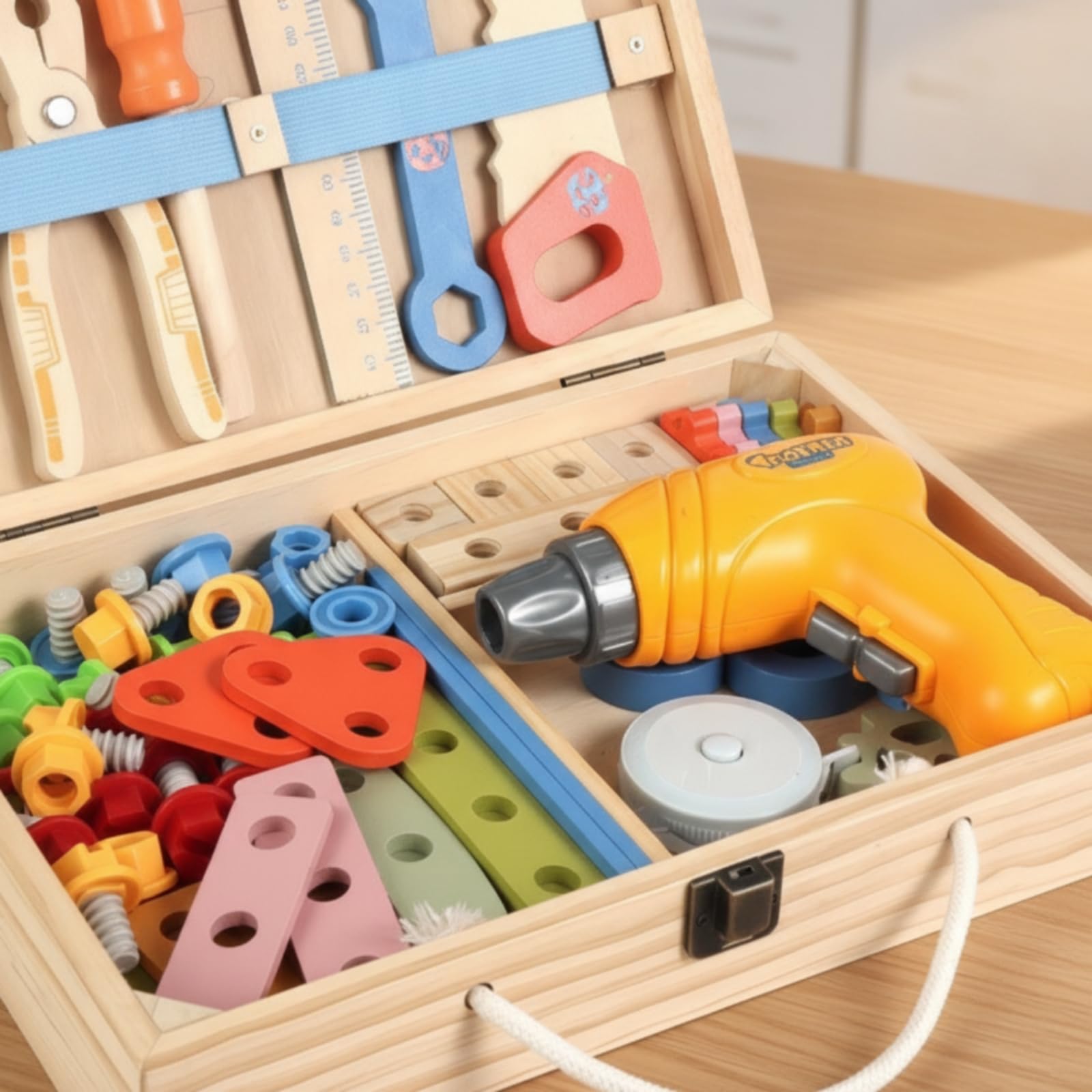 Boîte à Outils En Bois Éducatif Mallette D'outils avec Poignée Sûr Établi Portable pour Enfants