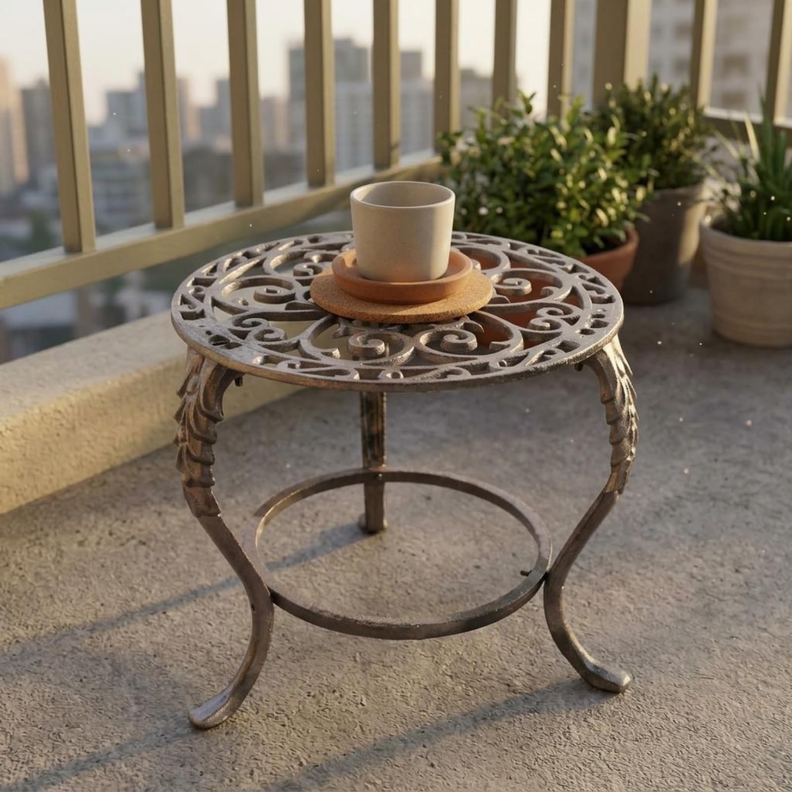 Support Plantes, Porte-Plante en Fonte Rustique, Porte-Pot Métal Rond