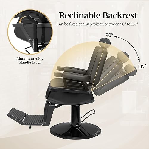 Miniatura 5 de Winado Silla de peluquería vintage resistente, sillas reclinables hidráulicas para peluqueros con reposapiés y reposacabezas, silla giratoria de