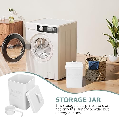 Miniatura 6 de 1 juego de lata de almacenamiento de polvo para ropa sucia con cuchara, soporte de lata de metal, contenedor de almacenamiento de clavijas, cubo