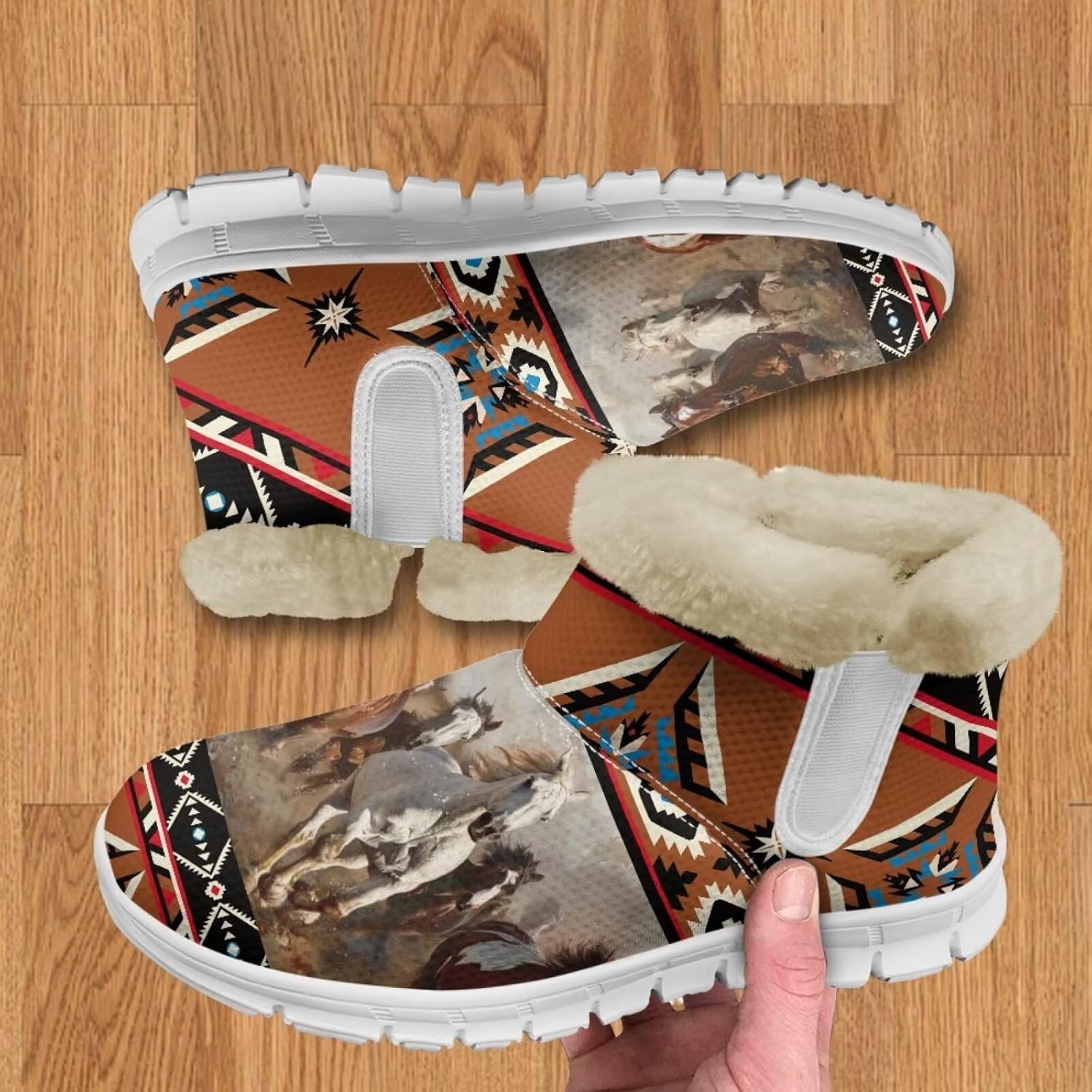chaqlin Aztec Stripes Snow Boots Winter Warm Boots Lightweight Width Cozy for Women Casual Outdoor Anti Slip Boots Fuzzy Plush Comfy Boots