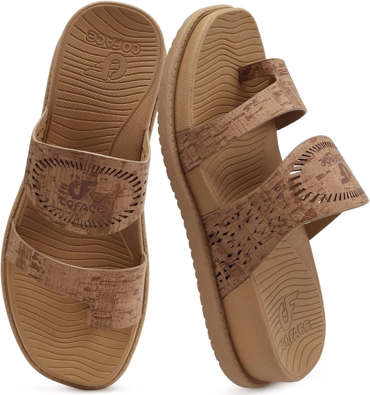 COFACE Womens Orthotic Cushion Sandals Comfortable Arch Support Walking Slides Fashion Split Toe Summer Vacation Beach Flip Flops For Women Relief Plantar Fasciitis