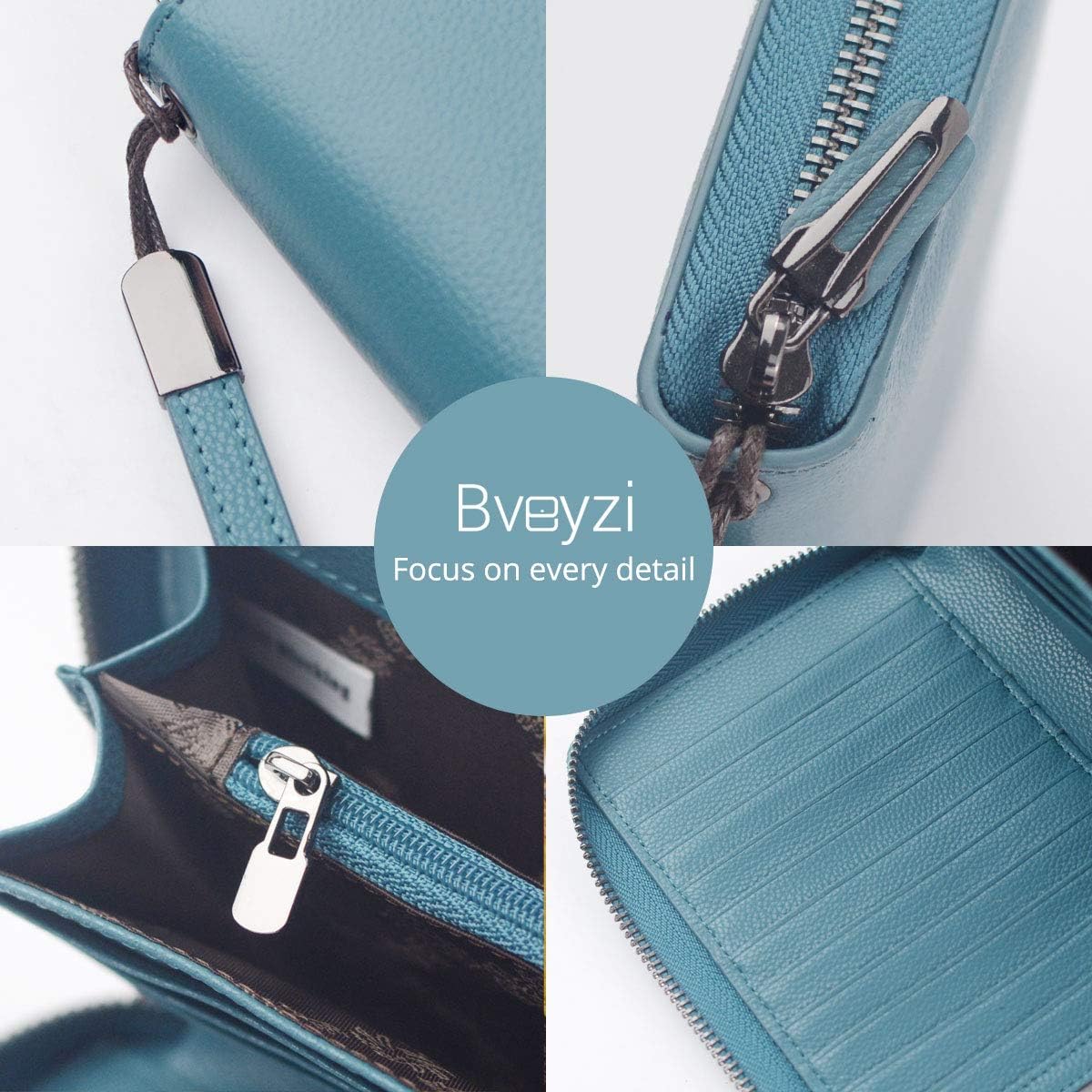 Bveyzi Women RFID Blocking Wallet Leather Zip Around Phone Clutch Large Capacity Ladies Travel Purse Wristlet | RFID Blocking, Zip Around, Large Capacity - Image 7