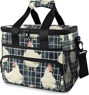 ALAZA Chicken White Buffalo Plaid Cooler Lunch Bag Insulated Lunch Box Large Reusable Lunchbox Leakproof Freezable Cooler Bag for Women Men Picnic Beach