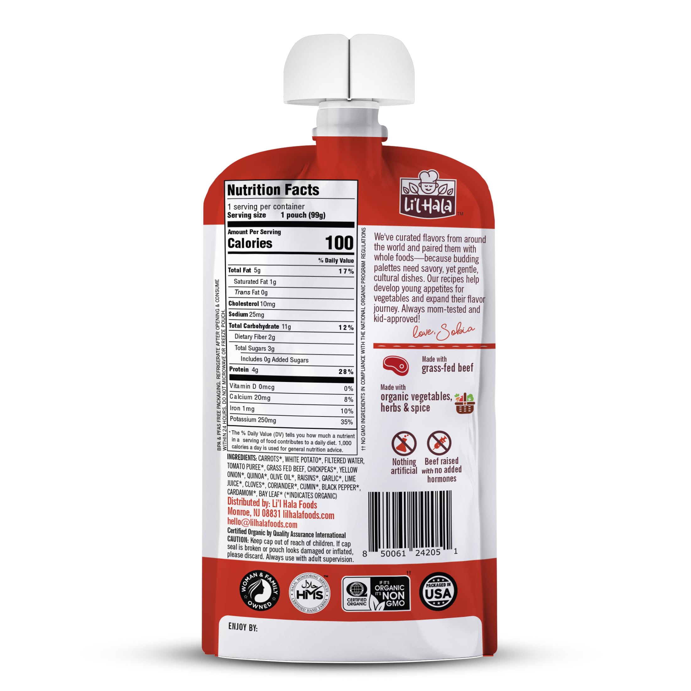 Li’l Hala Egyptian-Inspired Beef Shawarma – Baby or Toddler Food Pouch (6+ Months) – Made with Grass-Fed Beef & Organic Vegetables – No Added Hormones – 3.5 oz - Pack of 12 Pouches