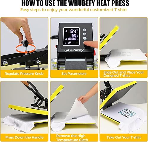 Miniatura 7 de Whubefy Prensa térmica de 15 x 15 pulgadas, máquina de prensa deslizante para camisetas con 3 modos preestablecidos, calentamiento rápido de doble
