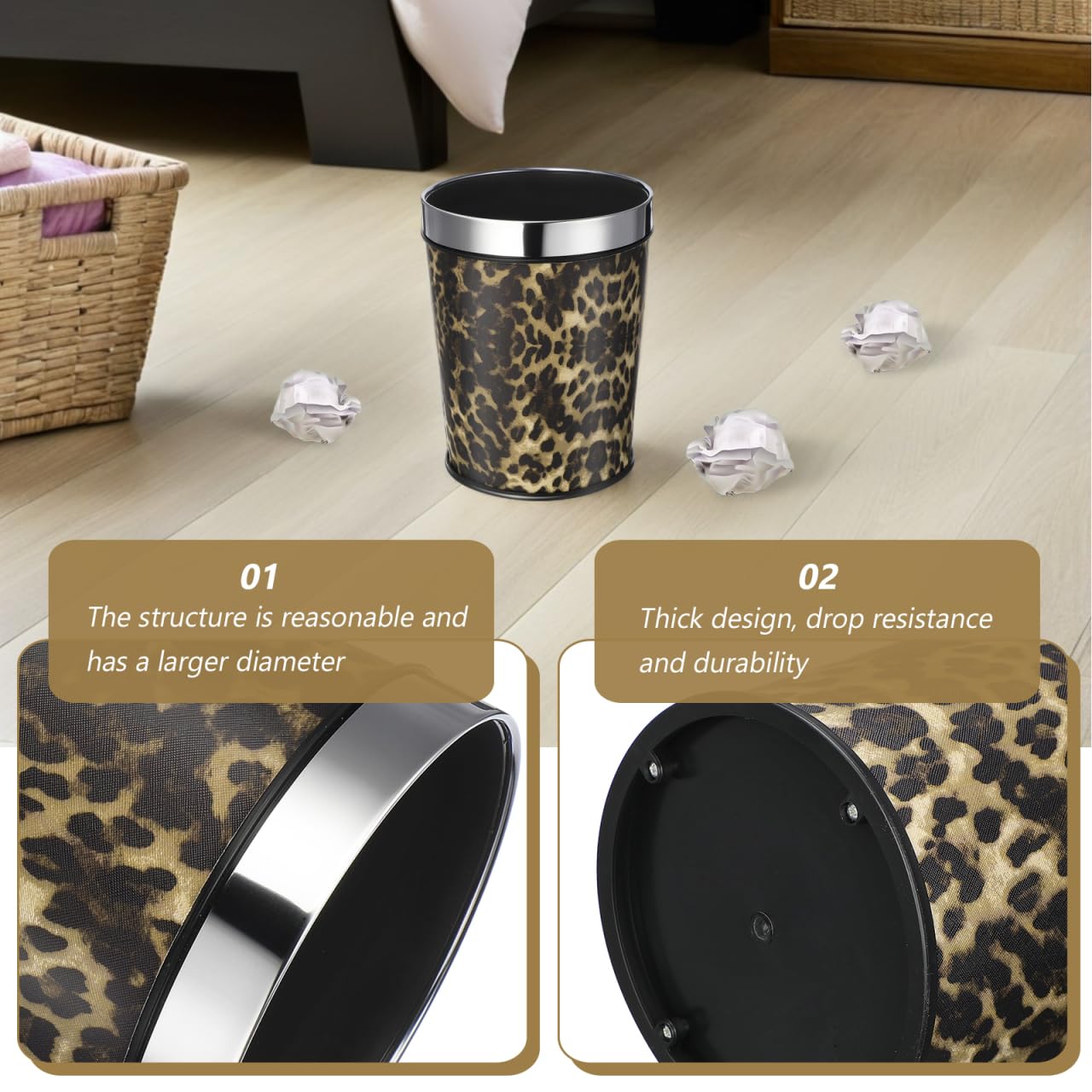 PRETYZOOM Stainless Steel Household Garbage can Retro Style Trash can Bathroom Waste Bucket Small Decorative Trash Storage Bin for Home Office