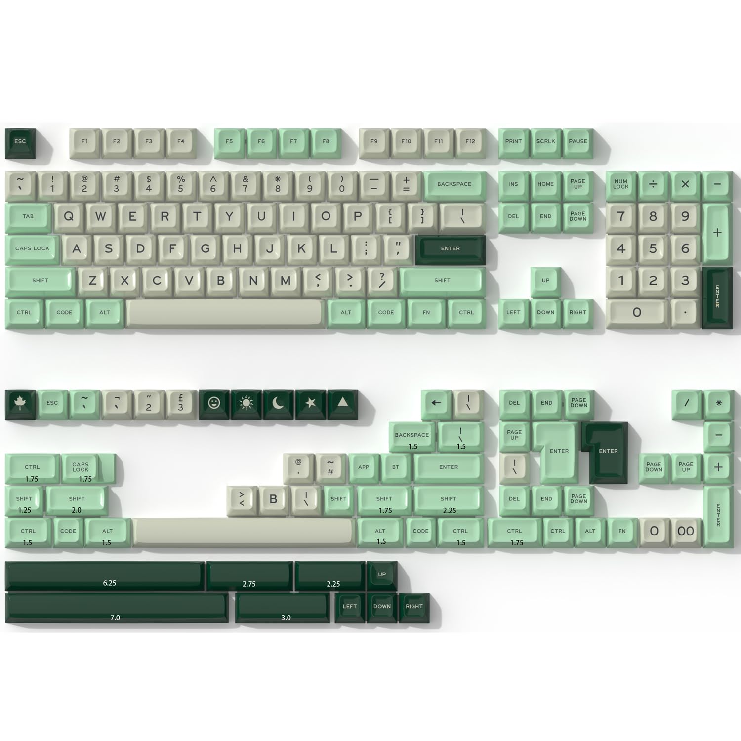 Fogruaden PBT Keycaps Set, SA Profile Custom Keycap for Mechanical Keyboard Keycaps(SA Matcha)
