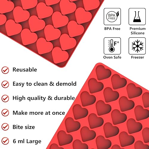 Miniatura 9 de Moldes de silicona con forma de corazón, 63 moldes grandes de chocolate con forma de corazón para hornear caramelos, gomitas y gelatina, bonitos