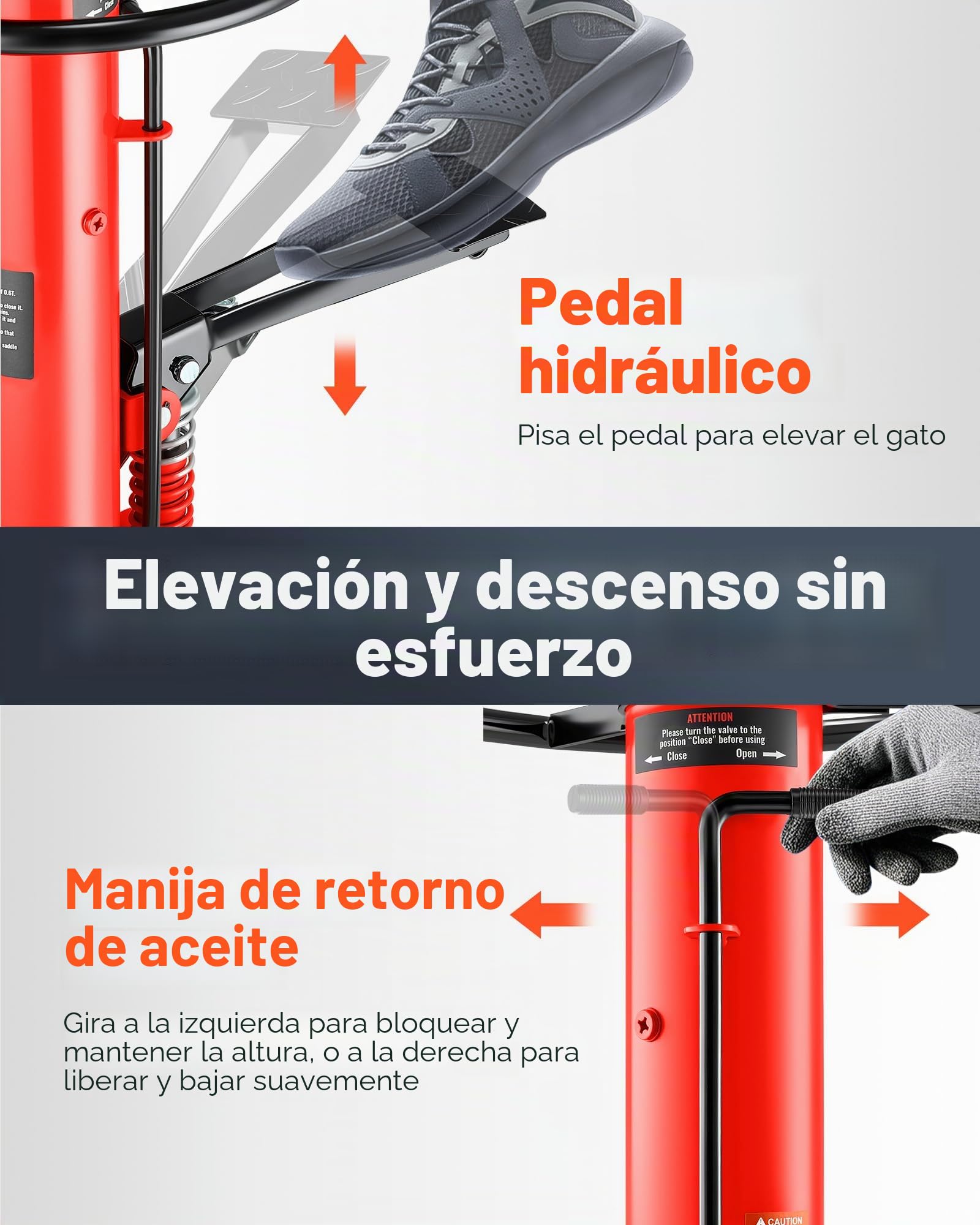 VEVOR Gato de Transmisión Hidráulico 1660 lbs Telescópico Vertical de Elevación 85 x 65 x 85 cm Rojo Acero Bomba Hidráulica de Pie de Elevación Gatos de Accionamiento Hidráulico de un Cilindro