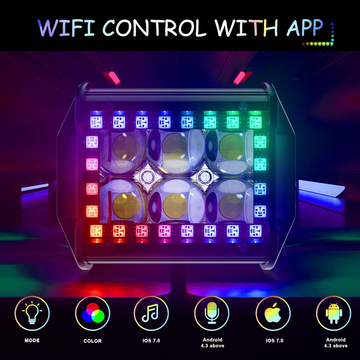 4PCS 4" inch LED Spot Work Light Bar with Multi-Color Chasing RGB Halo 16 Solid Colors Over 92 Flashing Modes Offroad Pods Lights LED Driving Lamp Fog Lights with Switch and Wiring Harness