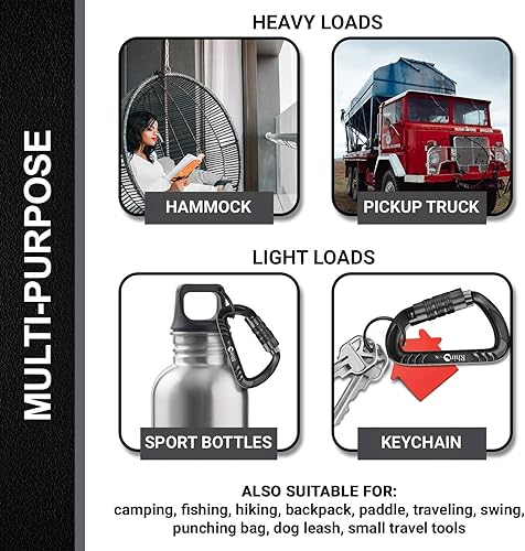 Miniatura 5 de Clips de mosquetón resistentes de 12 kN (2697 libras) con bloqueo, autobloqueo, wiregate o ligero, hamaca, arnés de correa para perro, llaveros
