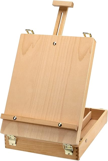 ZEONHEI Wooden Table Box Easel, Portable Wood Tabletop Easel, Adjustable Wood Box Easel for Painting, Drawing, Displaying Artwork Art Supplies