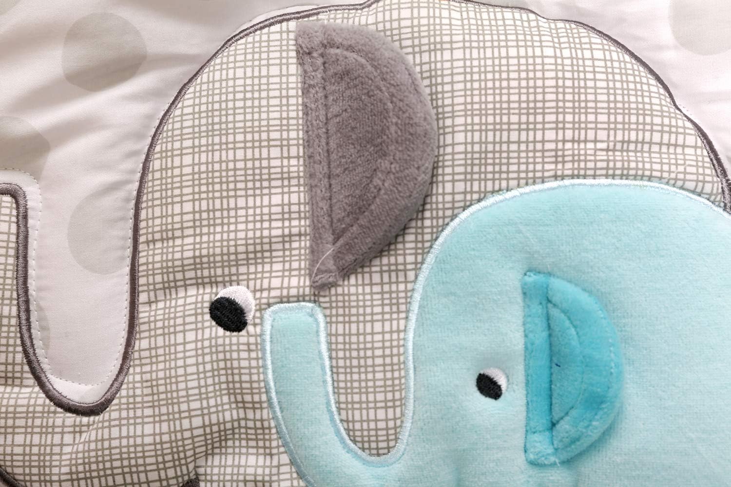 Embroidery Elephant Family Nursery Crib Bedding 3 PCs Set Quilt, Fitted Sheet, Window Valance Baby Elephant Themed Cot Bedding Set