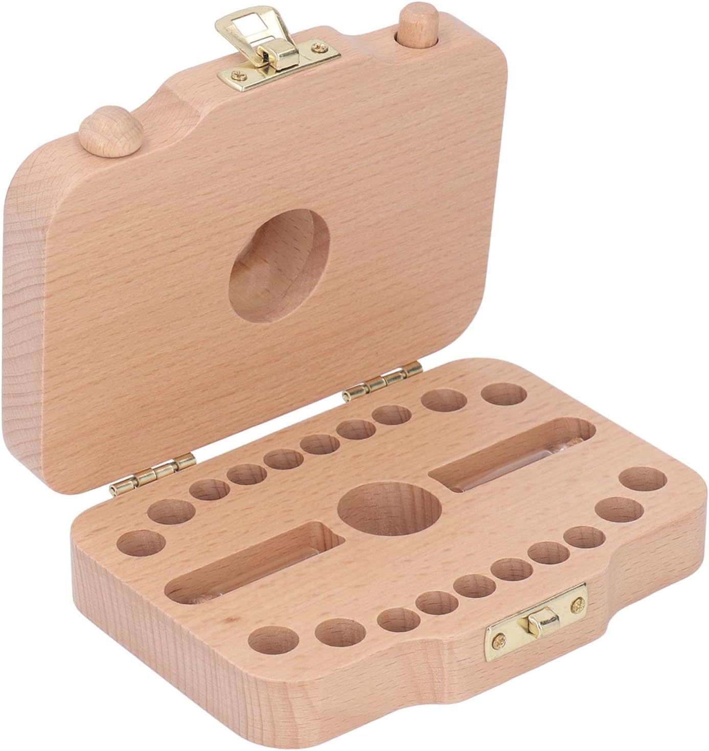 Camera Shaped Tooth Holder for Kids, Baby Tooth Storage Box, Wooden Keepsake Box with Safety Latch for Fetal Hair and Teeth, Premium Pine Wood Memory Box for Children (Type 2)