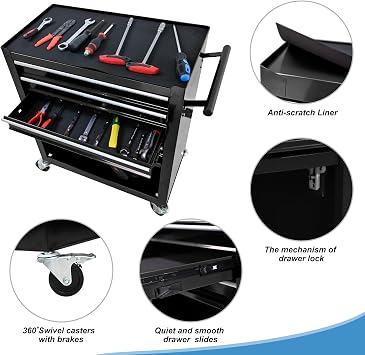 4 Drawers Rolling Tool Cart on Wheels, Trolley Organizer Tool Case Tool Chest, Multifunctional Tool Storage Tool Box for Workshop, Garage, Warehouse, Repair Shop (4 Drawers-29.3