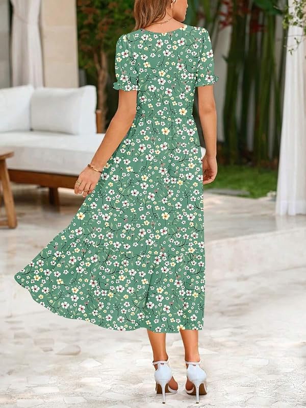 Zeagoo Womens Dresses Summer Casual Midi Dress Floral Sundresses with Pockets Womens Beach Vacation Dress Square Neck A Line Dresses L by Zeagoo - Used condition - US$21.32