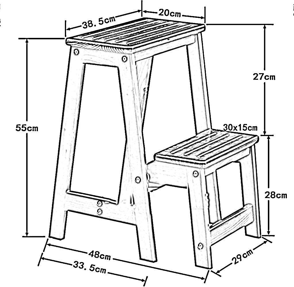 LUNEZY Folding Chair Stairs Multifunction Dual Use 2 Steps Solid Wood 4 Colors, 38.5 * 48 * 55CM (Color : Honey)