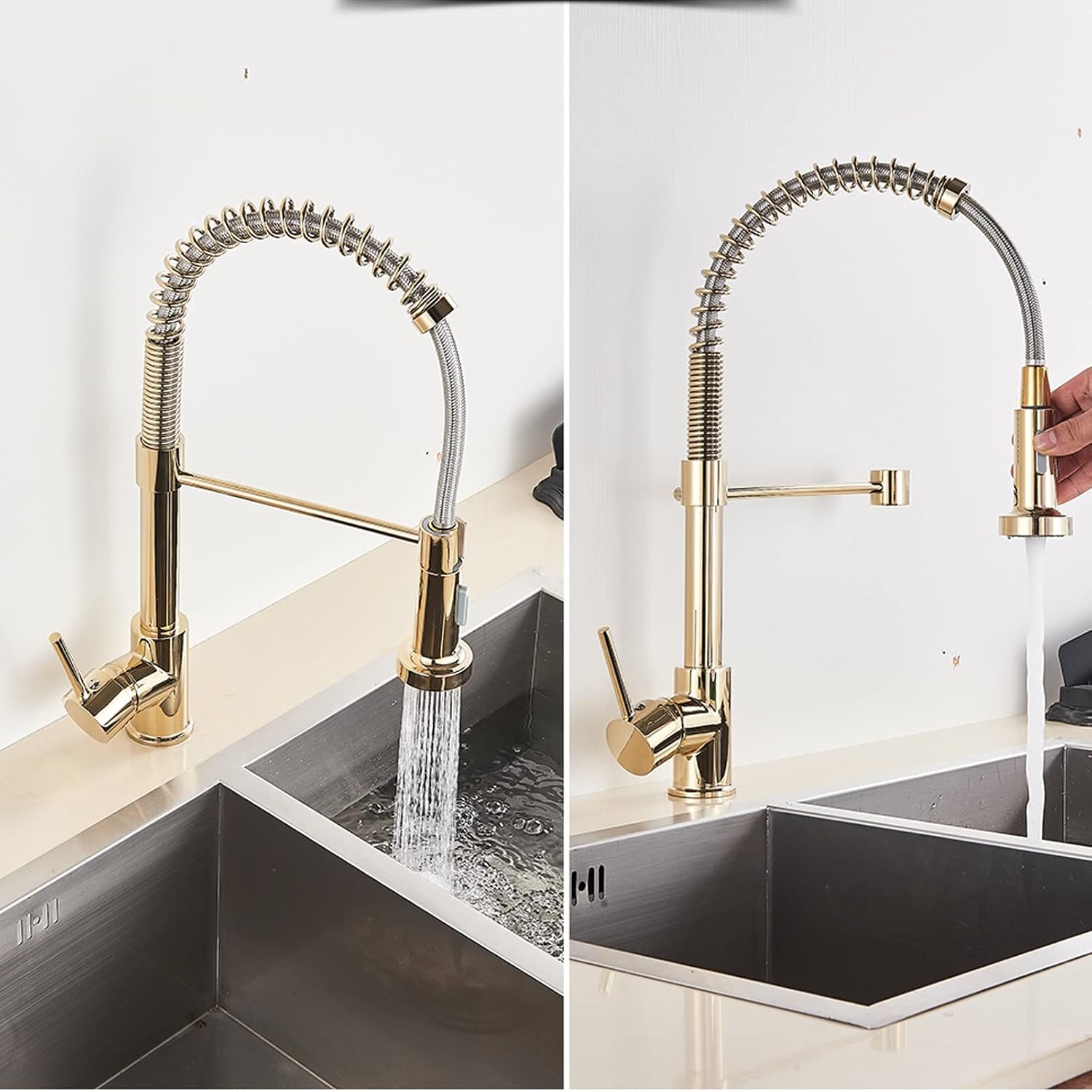 Kitchen Faucet Pull Down Sprayer Commercial High Arc Dual Function Spring Tap Single Handle Sink Mixer Kitchen Faucet for Home and Restaurant Use