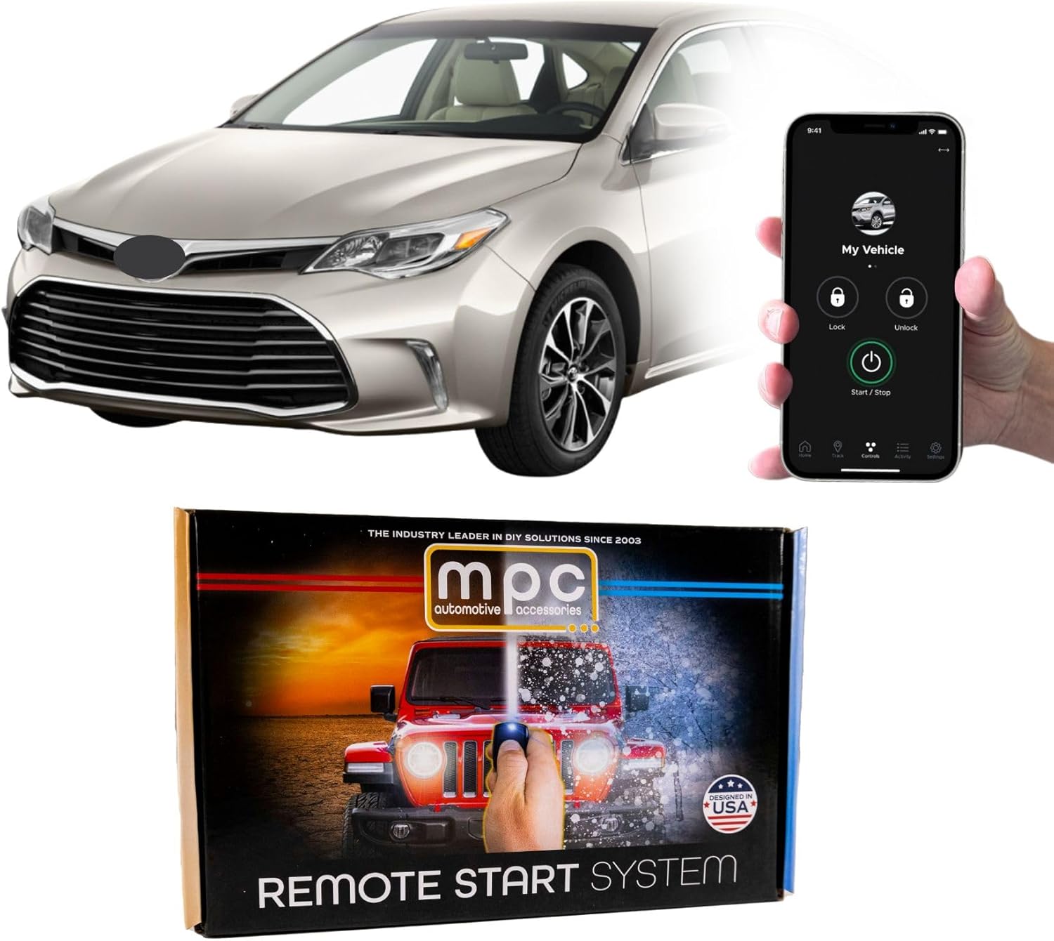 MPC Complete Plug-n-Play 1-Button Remote Start Kit Compatible with Toyota Avalon 2013-2018 Push-to-Start - EZ Connect T-Harness - Includes (2) Ultra-Compact Extended Range 1-Button Remotes