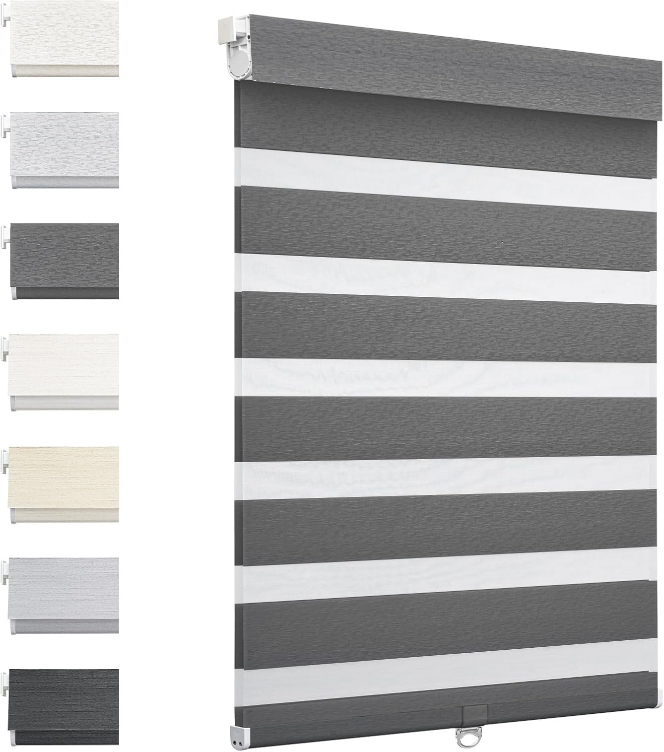 No Tools No Drill Zebra Blinds for Indoor Windows Cordless Blackout Zebra Window Shades with Valance, Dual Layer Privacy Zebra Roller Shades for Home Office, Black, Custom Size