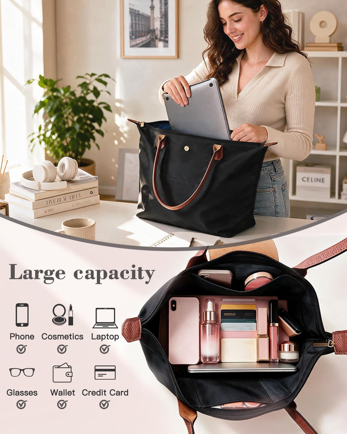 Luckcici 2PCS Tote Bags Set for Women Top-Handle Large Capacity Purse