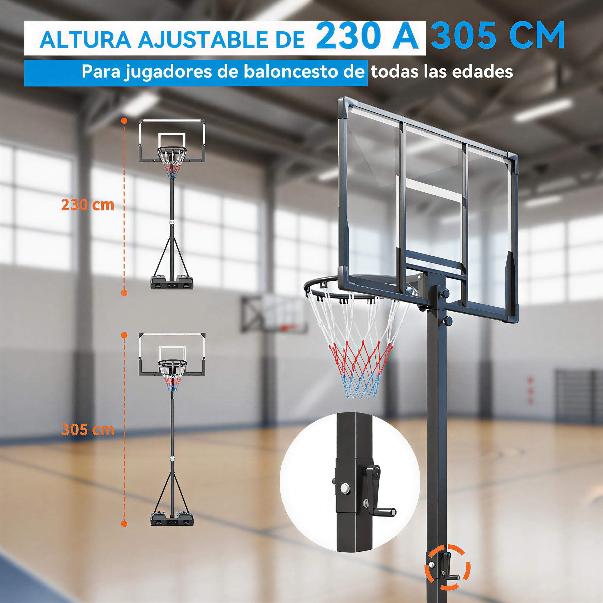 SPORTNOW Canasta de Baloncesto Exterior Altura Regulable 230-305 cm Portátil Marco Plegable