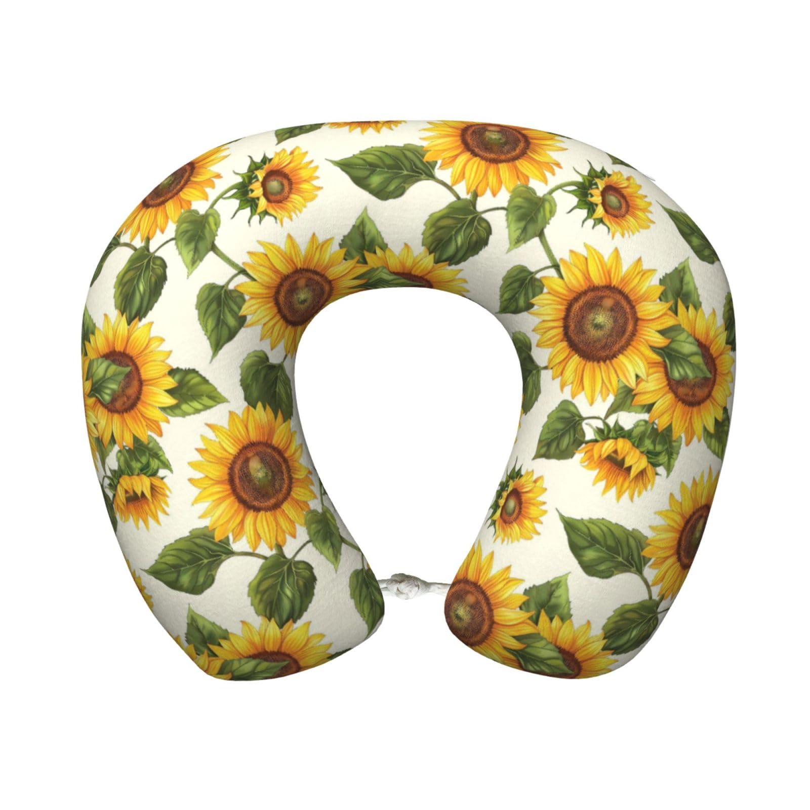 peiyeety Sunflower Print Travel Pillow Memory Foam, Portable Neck Pillow for Airplane, Car and Office