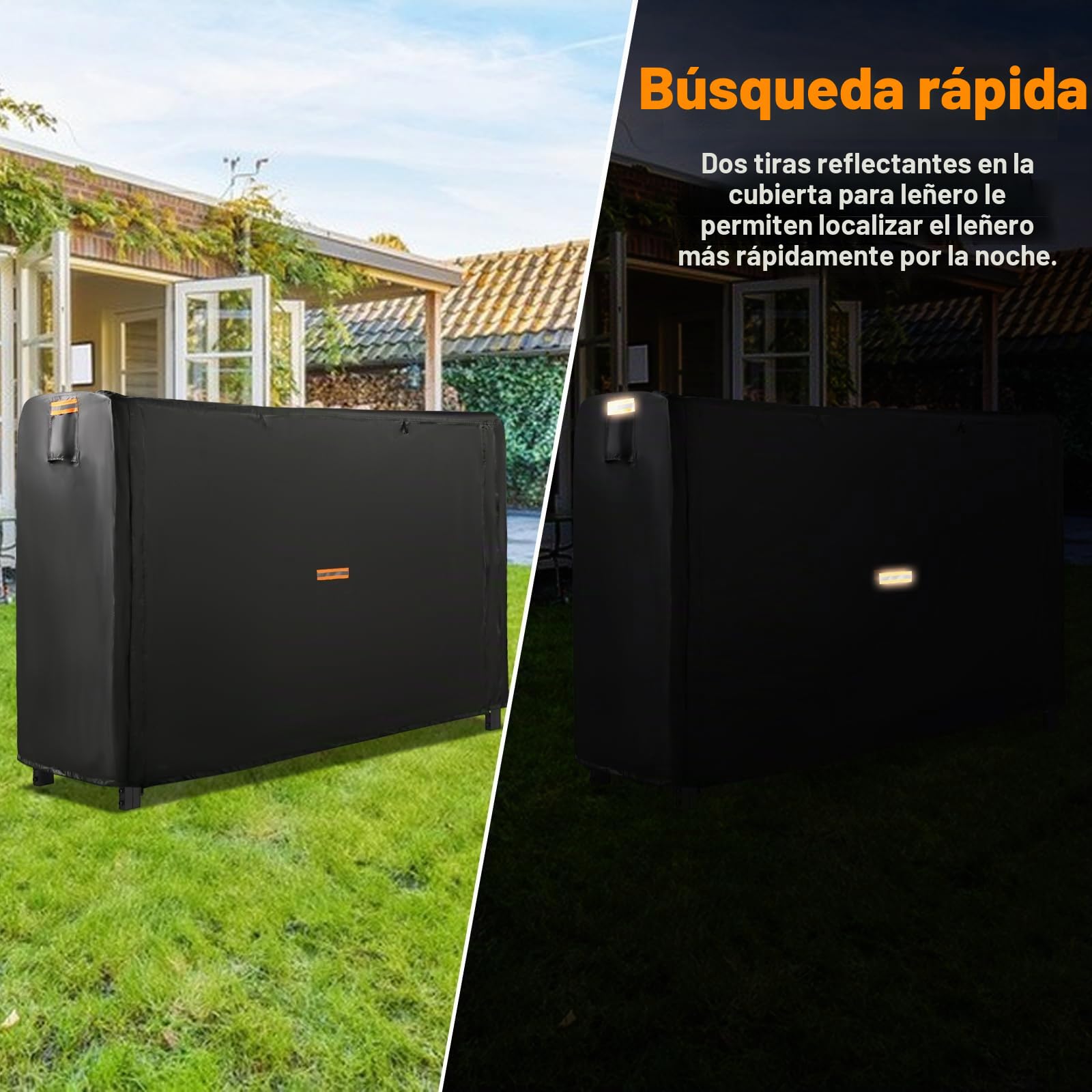 DOCEPERT 20 cm (8 pies) para exteriores (soporte para leña no incluido) funda de almacenamiento impermeable con cremallera con solapa frontal abierta, tela Oxford 420D, se adapta a 96 pulgadas x 24